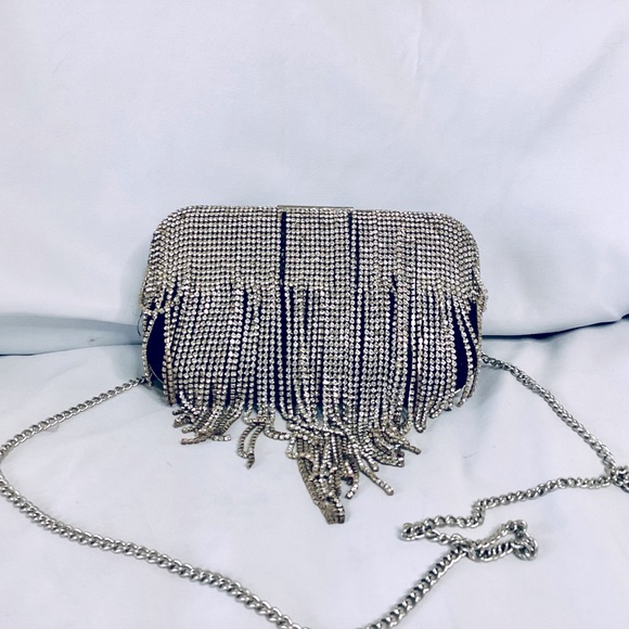 Aldo Rhinestone Fringe Evening Clutch - Picture 1 of 9